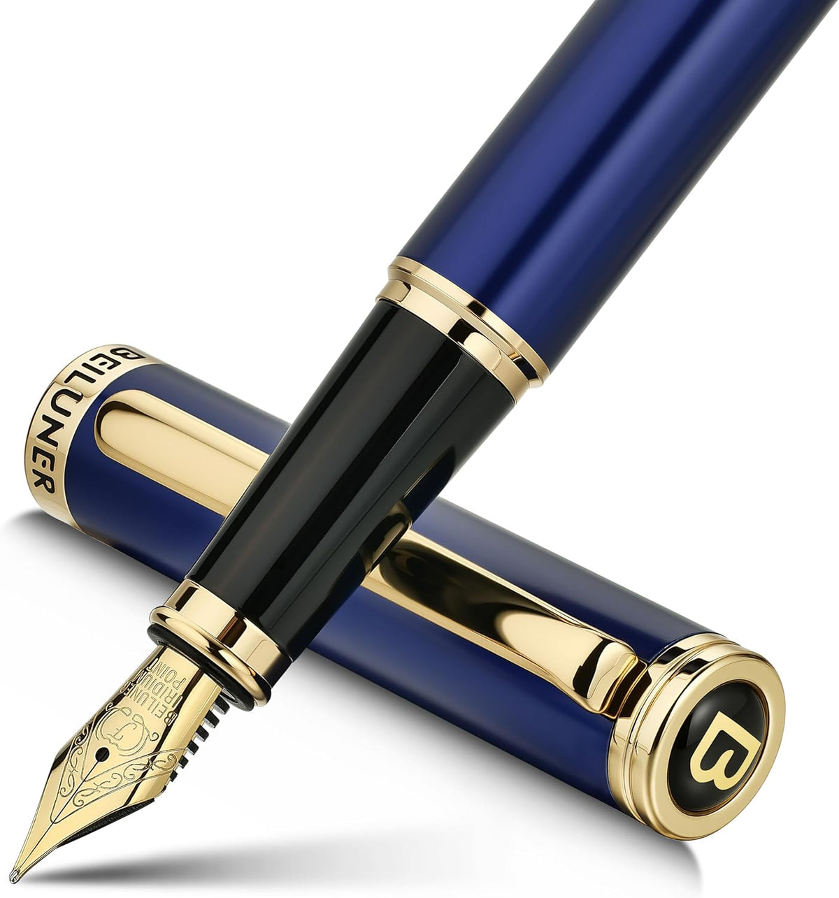BEILUNER - Pluma estilográfica azul, detalles de oro de 24 quilates