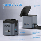 Estación de acoplamiento USB C para laptop, concentrador 9 en 1 con