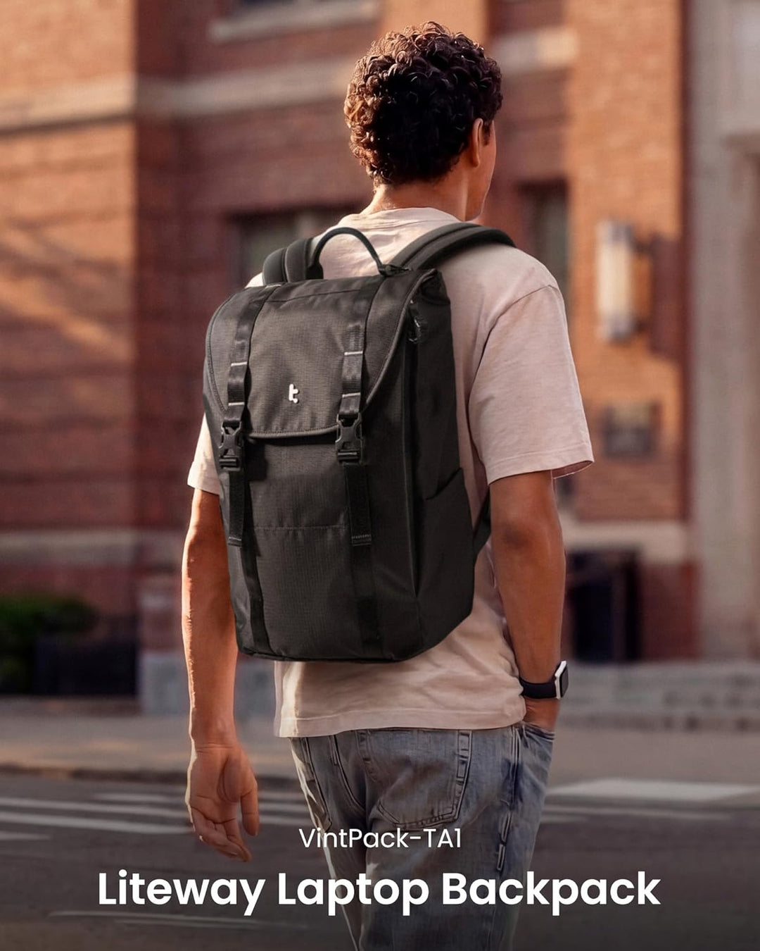 tomtoc Mochila para laptop con solapa, ligera, resistente al agua,...