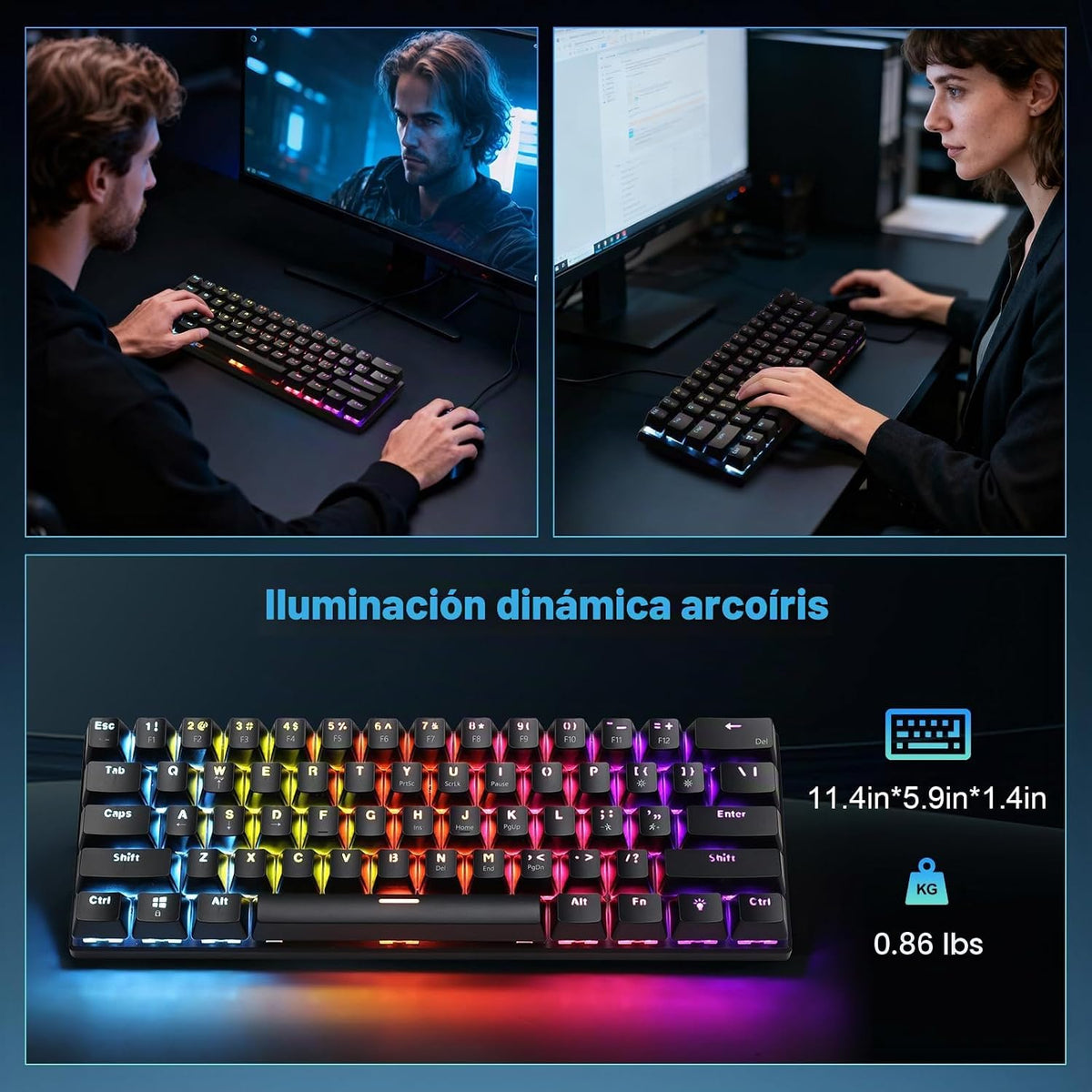 Gaozen Teclado mecánico 60% con cable para juegos, retroiluminado R...