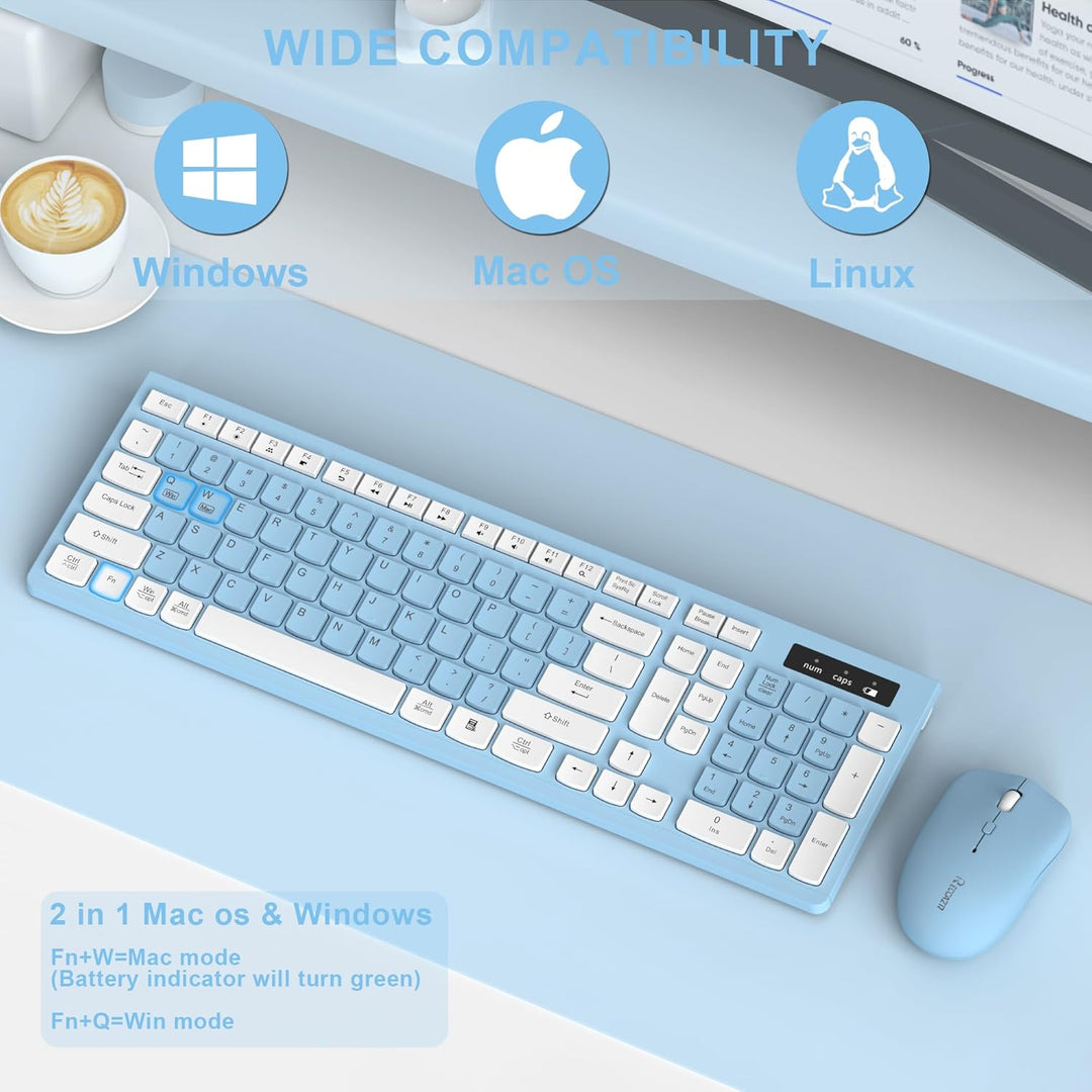 Combo de teclado y mouse inalámbricos, teclado inalámbrico de tamañ...