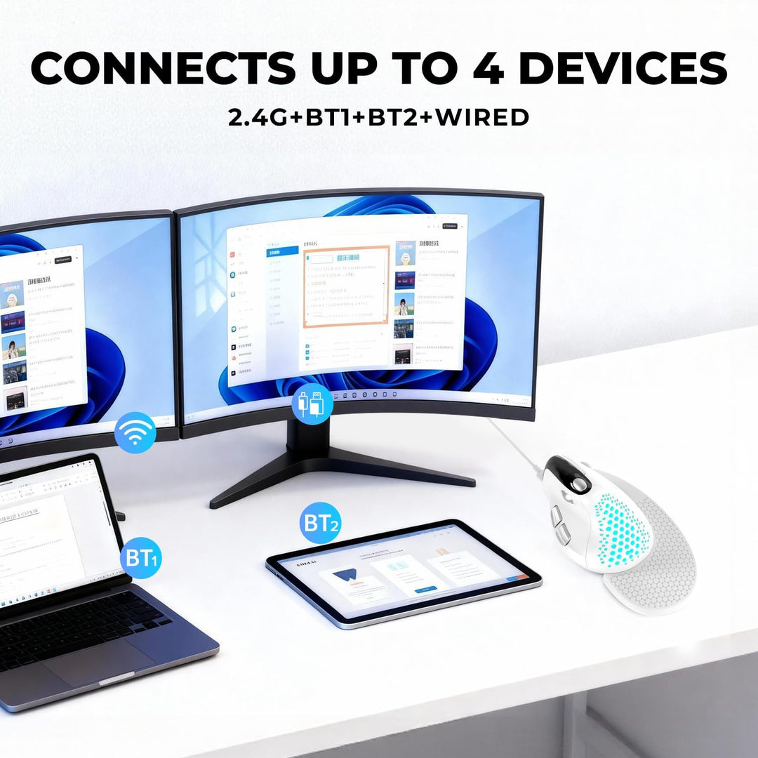 DeLUX Seeker - Ratón ergonómico inalámbrico con pantalla OLED, rató...