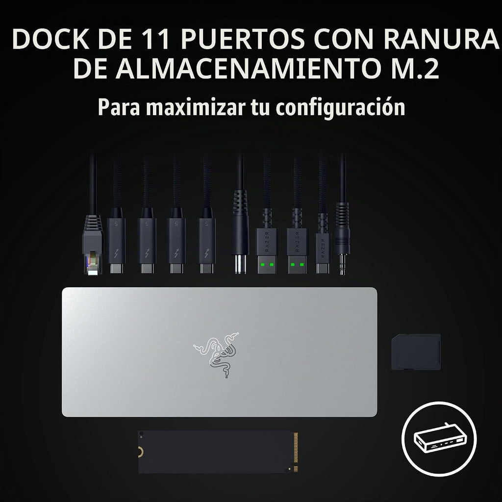 Razer Thunderbolt 5 Dock Chroma, 11 puertos + ranura SSD M.2, color blanco