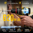 Sundpey Juego de taladro inalámbrico sin escobillas de 620 pulgadas-libras