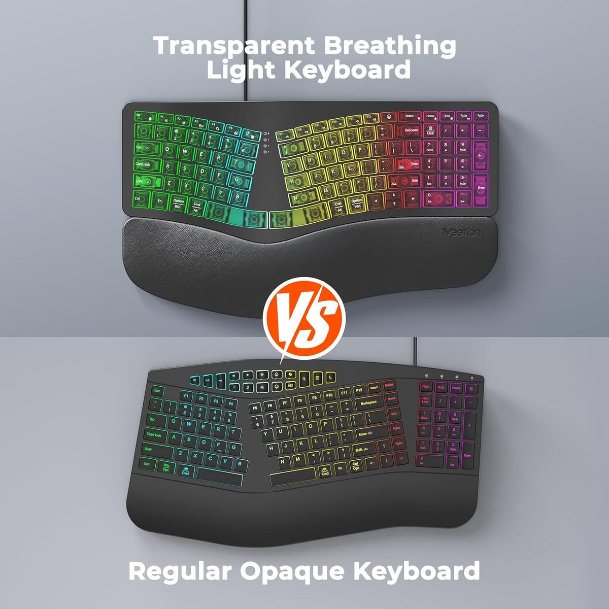 MEETION Teclado ergonómico con cable, retroiluminación transparente...