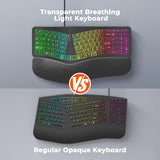 MEETION Teclado ergonómico con cable, retroiluminación transparente...