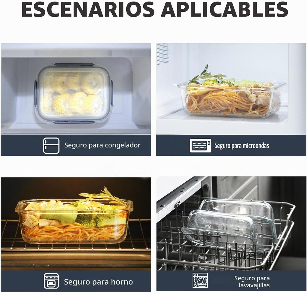18 piezas de recipientes de vidrio para almacenamiento de alimentos con tapas, recipientes de vidrio herméticos para preparación de comidas, juego de recipientes de almacenamiento de