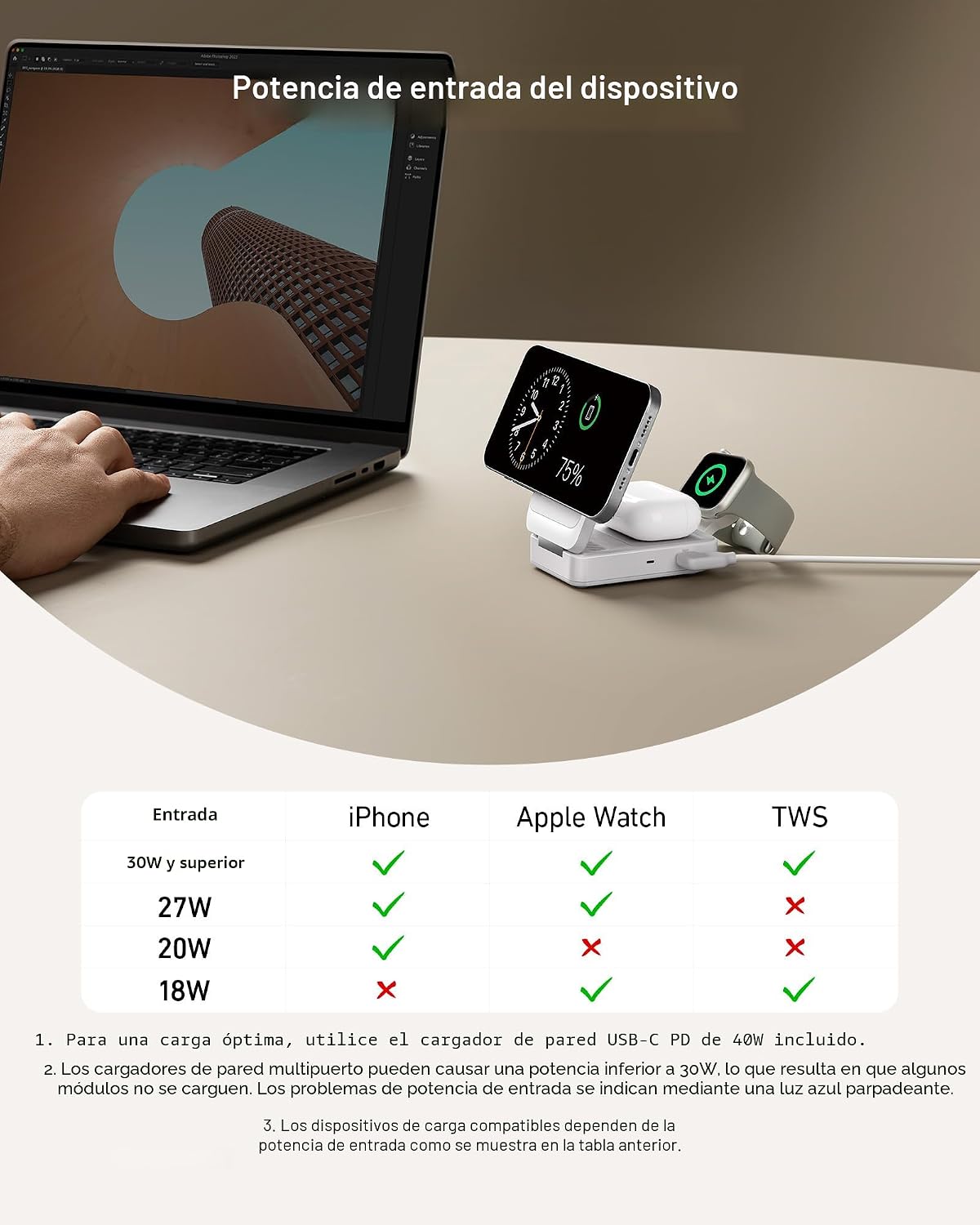 Anker MagGo 3-en-1 compatible con MagSafe Qi2 15W Estación de carga plegable