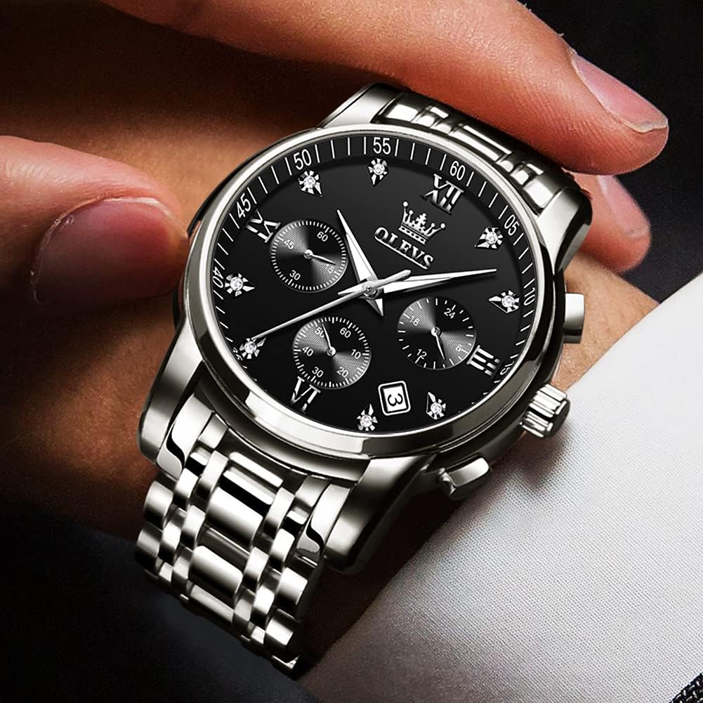 OLEVS Relojes para Hombre de Lujo a prueba de agua Lúminosos de lectura fácil Cronógrafo Con Esmalte Dorado Completo / Blanco Dial / Cara Negra Calendario Pulsera Relojes