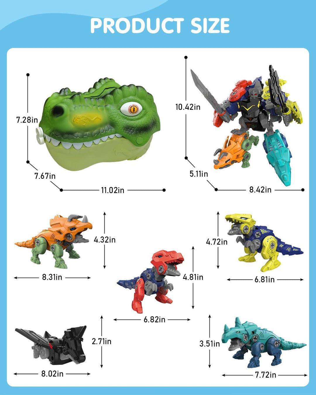 Humzo - Juguetes transformadores de dinosaurio 5 en 1 para
