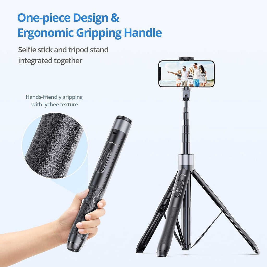 ATUMTEK Trípode para selfie stick de 60 pulgadas, todo en uno, extensible con control remoto Bluetooth, rotación de 360° para iPhone y Android, grabación de video, vlogging, transmisión en vivo, color negro