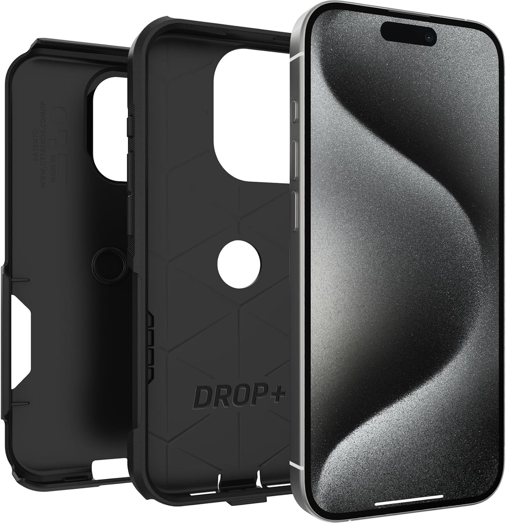 OtterBox Funda para iPhone 15 Pro (Only) Commuter Series, negra, delgada y resistente, apta para bolsillo, con protección de puerto