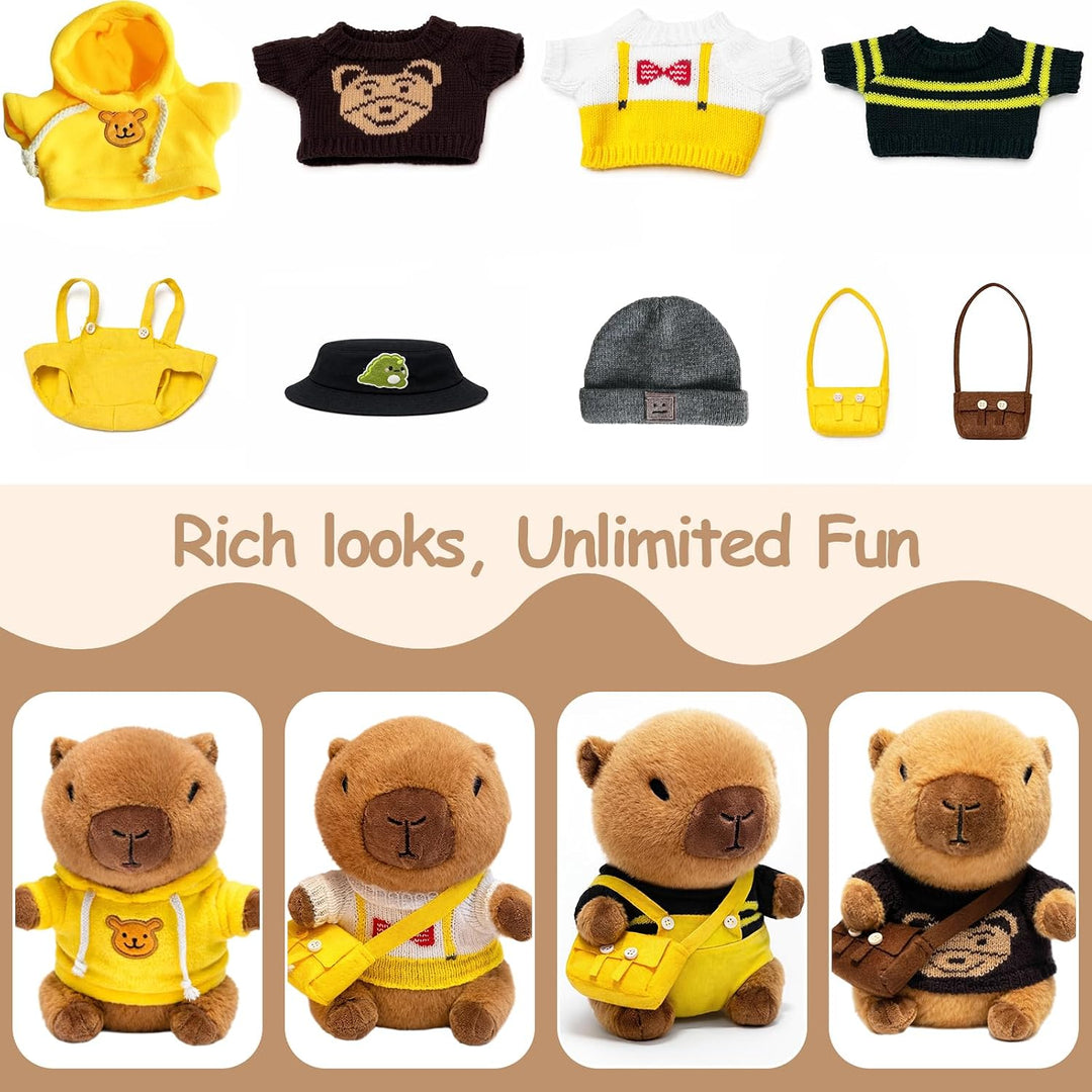 TITQWOP Capybara - Peluche de Capybara con 9 prendas y accesorios,...