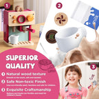 GAGAKU Máquina de café de madera para niños pequeños, juguetes de aprendizaje Montessori para niñas y niños de 3, 4, 5 años, accesorios de cocina realistas con máquina de café expreso y juego de arte con leche