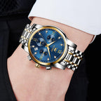OLEVS Relojes de Oro para Hombres Reloj de Pulsera de Lujo a Prueba de Agua Gran Cara Elegante Acero Inoxidable Analógico Cuarzo Fecha Cronógrafo Luminoso Lectura Fácil Relojes de Negocios Regalos para Hombres Graduación