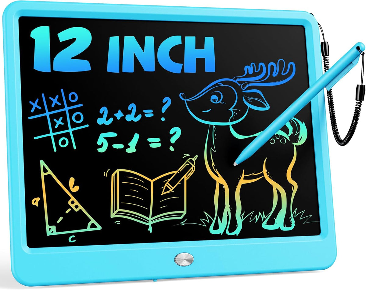 Tablet de escritura LCD de 12 pulgadas para niños de 3 años, libreta de dibujo electrónica y tablero de garabatos, regalo educativo de cumpleaños para niñas y niños (azul)