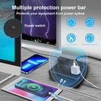 Paquete de 2 regletas de alimentación de enchufe ultra plano, regletas de alimentación con 4 tomas amplias, cable de extensión de enchufe plano de 6 pies con 3 puertos USB (1 puerto USB C), estación de carga de escritorio delgada, color negro