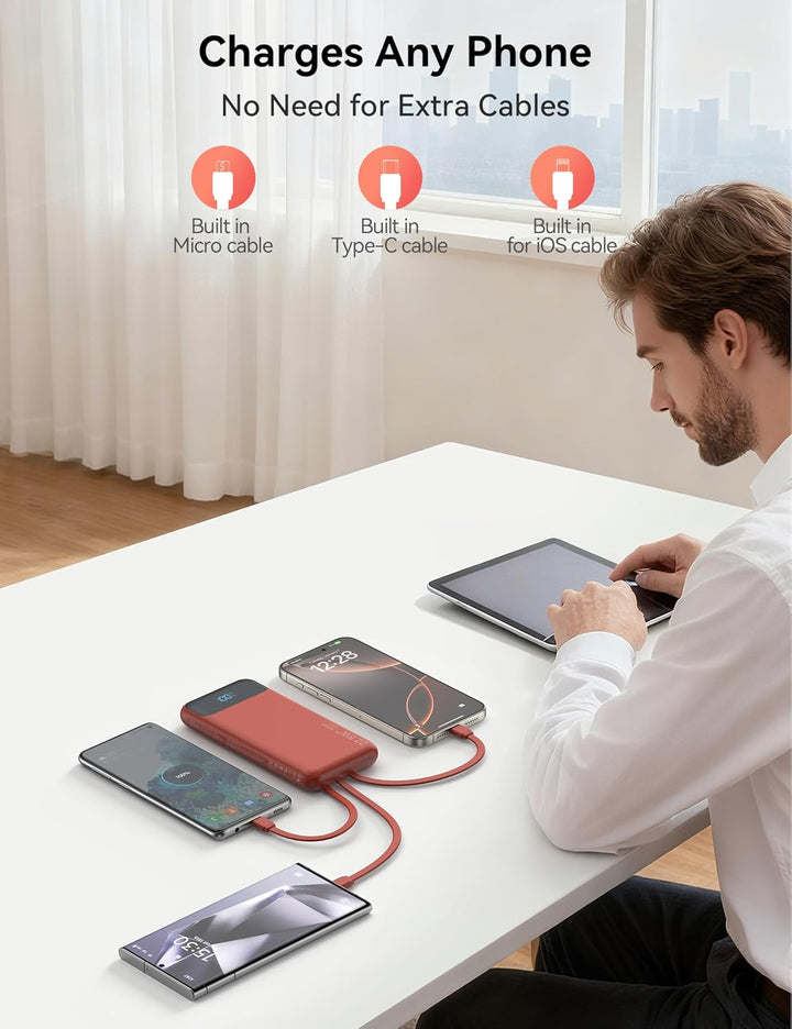 Cargador portátil de 10000 mAh integrado con 4 cables, cargador de...