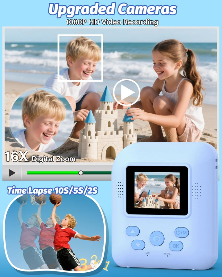 Teslahero Cámara para niños con impresión instantánea de fotos, cám...