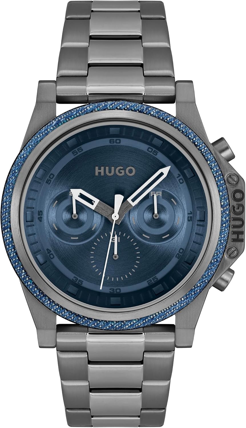 HUGO #Brave - Reloj de pulsera multifunción de acero inoxidable de 1.81 pulgadas para hombre, resistente al agua hasta 5ATM/164 ft, diseño audaz