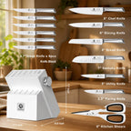 imarku - Juego de 14 cuchillos, elegante juego de cubiertos de cocina minimalistas blancos