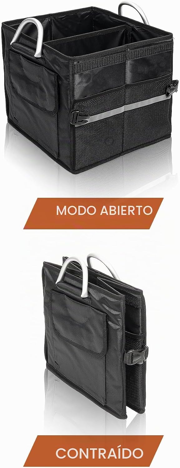 Organizador de maletero pequeño con tapa, para SUV coche camión, negro 28L, tela Oxford impermeable plegable, 2 compartimentos con mango de aleación de aluminio