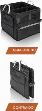 Organizador de maletero pequeño con tapa, para SUV coche camión, negro 28L, tela Oxford impermeable plegable, 2 compartimentos con mango de aleación de aluminio