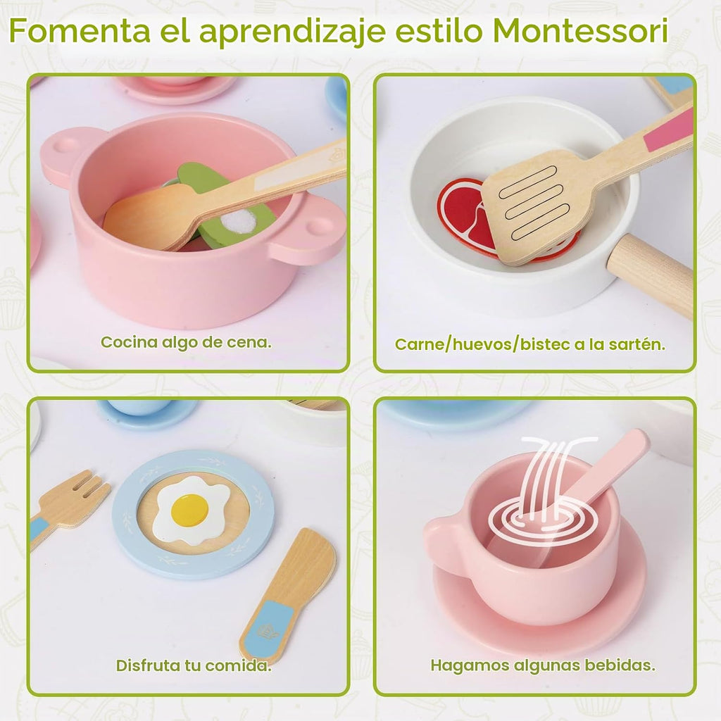 Platos de juego de madera para la cocina de los niños