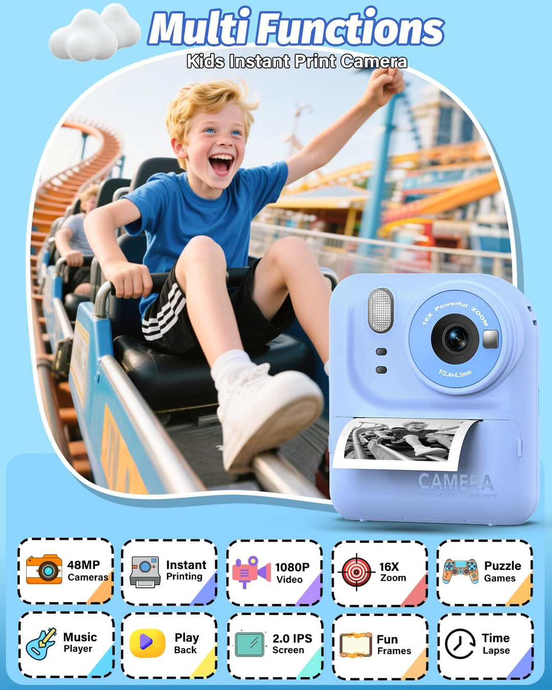 Teslahero Cámara para niños con impresión instantánea de fotos, cám...