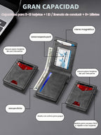 Billetera para hombre con bloqueo RFID minimalista para 12-14 tarjetas | Cartera inteligente delgada y plegable con ventana para identificación y ranura para efectivo, bolsillo frontal, estuche