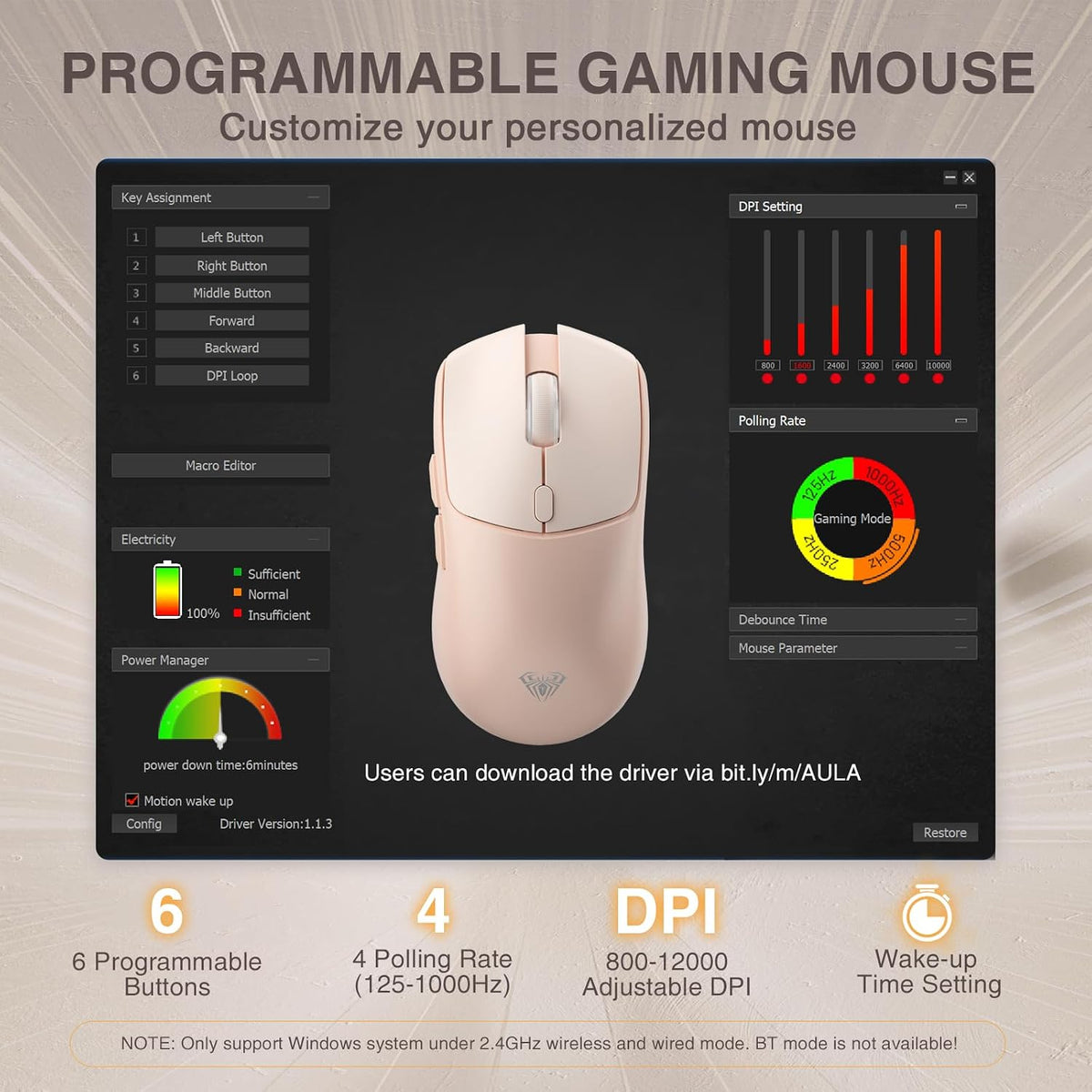 AULA SC580X - Ratón inalámbrico para juegos, triple modo 2.4G\/BT5....