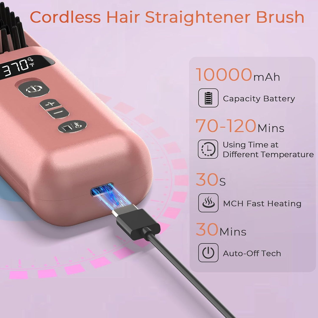 Cepillo alisador de pelo inalámbrico 10000mAh: peine caliente eléct...