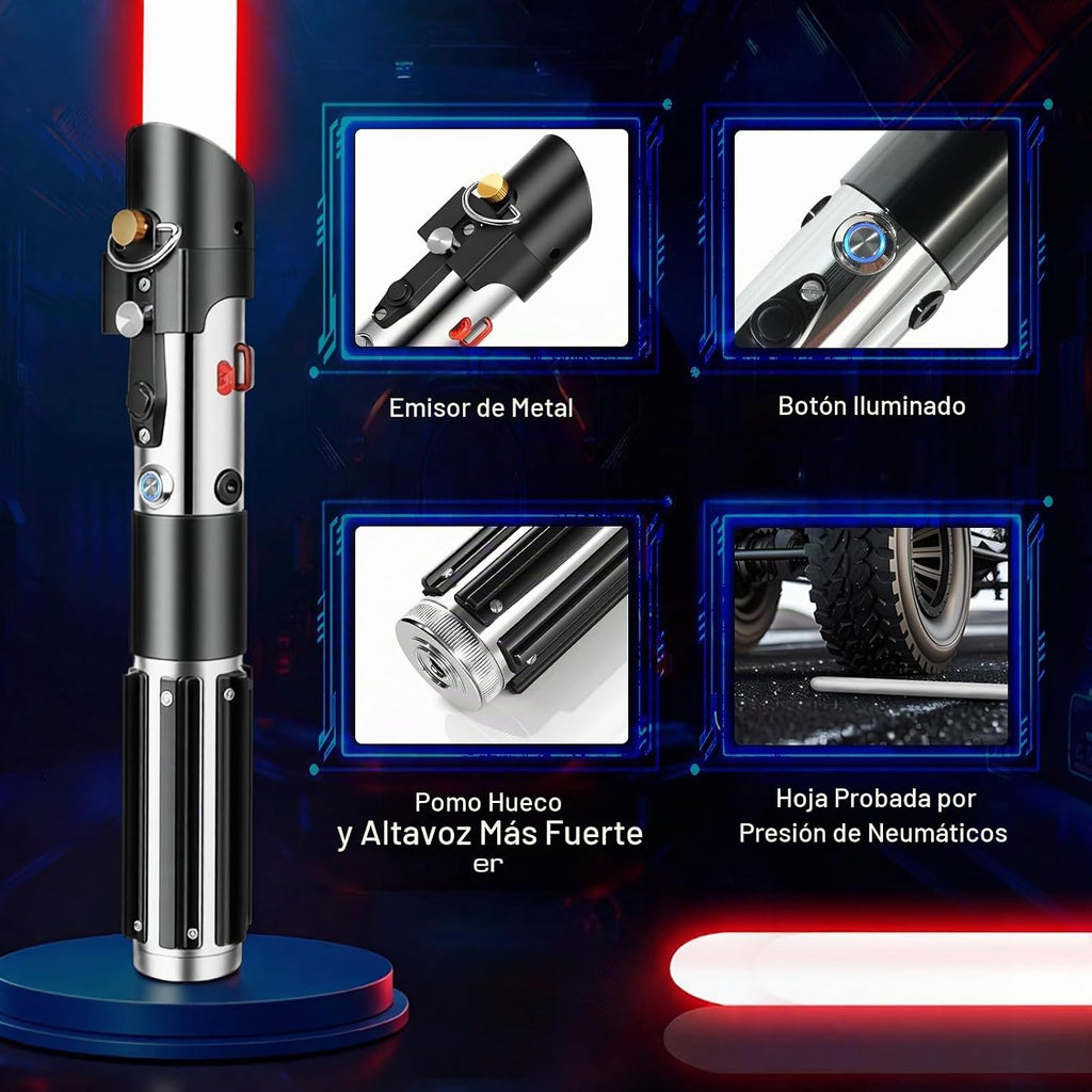 Sable de luz de duelo para adultos, empuñadura de metal con 12 colores RGB, 16 fuentes de sonido, control de movimiento suave, control de movimiento, recargable, sables de luz Force FX