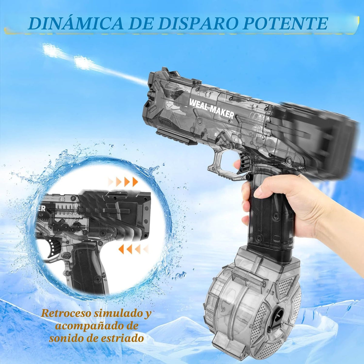 Pistola de agua eléctrica con 2 baterías recargables, pistolas de agua para adultos