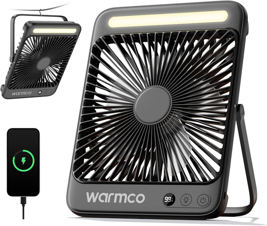Warmco D4 - Ventilador de camping con batería de 20000 mAh, lintern...