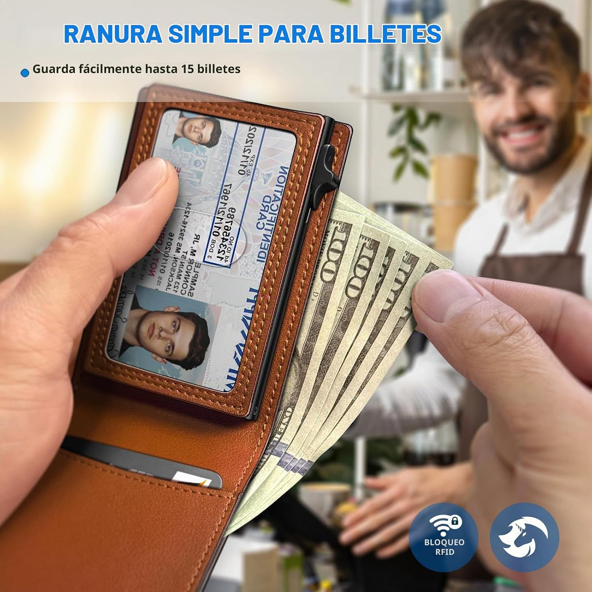 Cartera para hombre, tarjetero desplegable delgado con bloqueo RFID, billetera plegable minimalista con 9 ranuras para tarjetas, ventana de identificación y bolsillo para efectivo, funda de