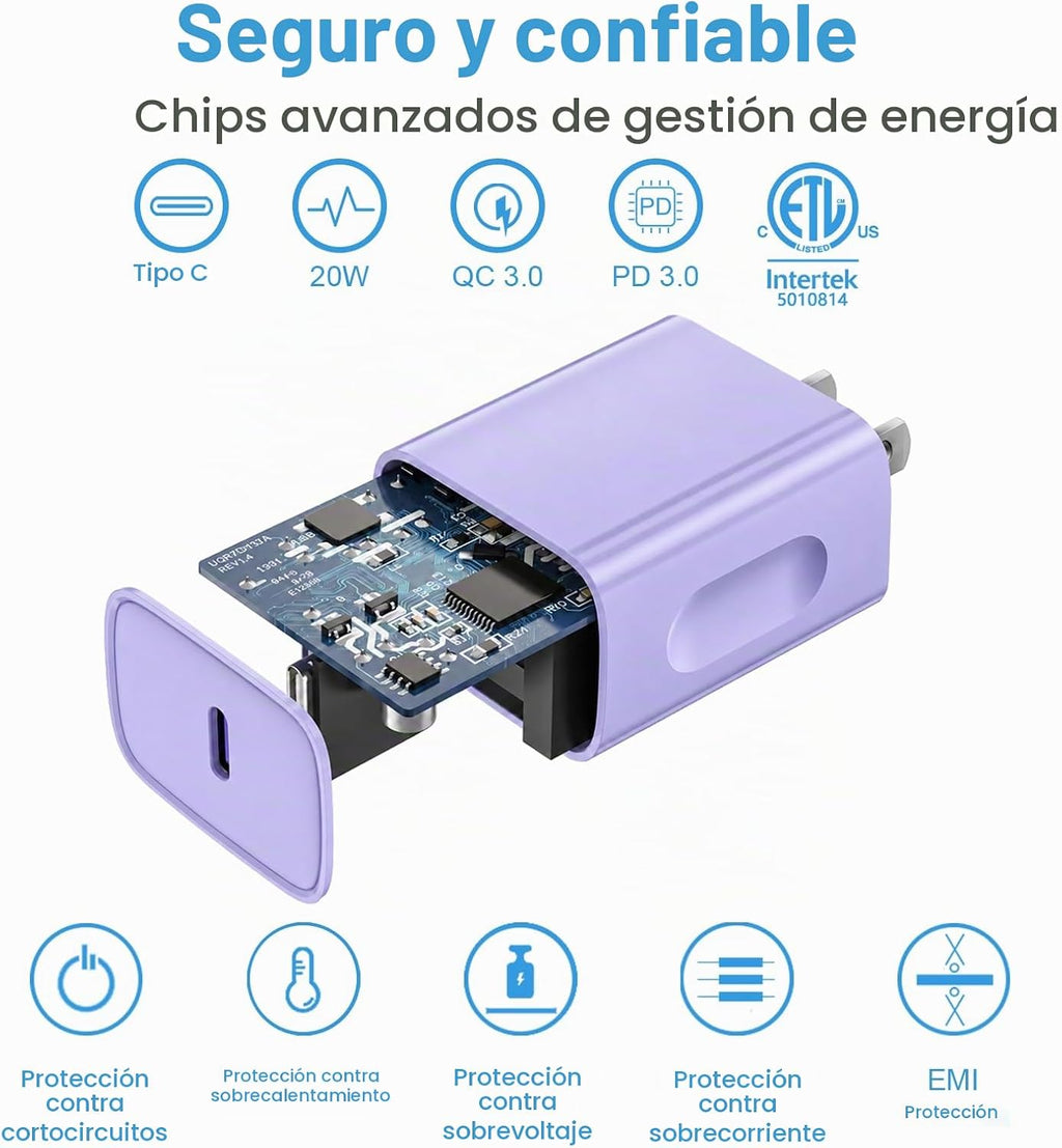 iPhone 18 17 16 15 Cargador Carga Rápida 3Pack Cargador USB C Type C