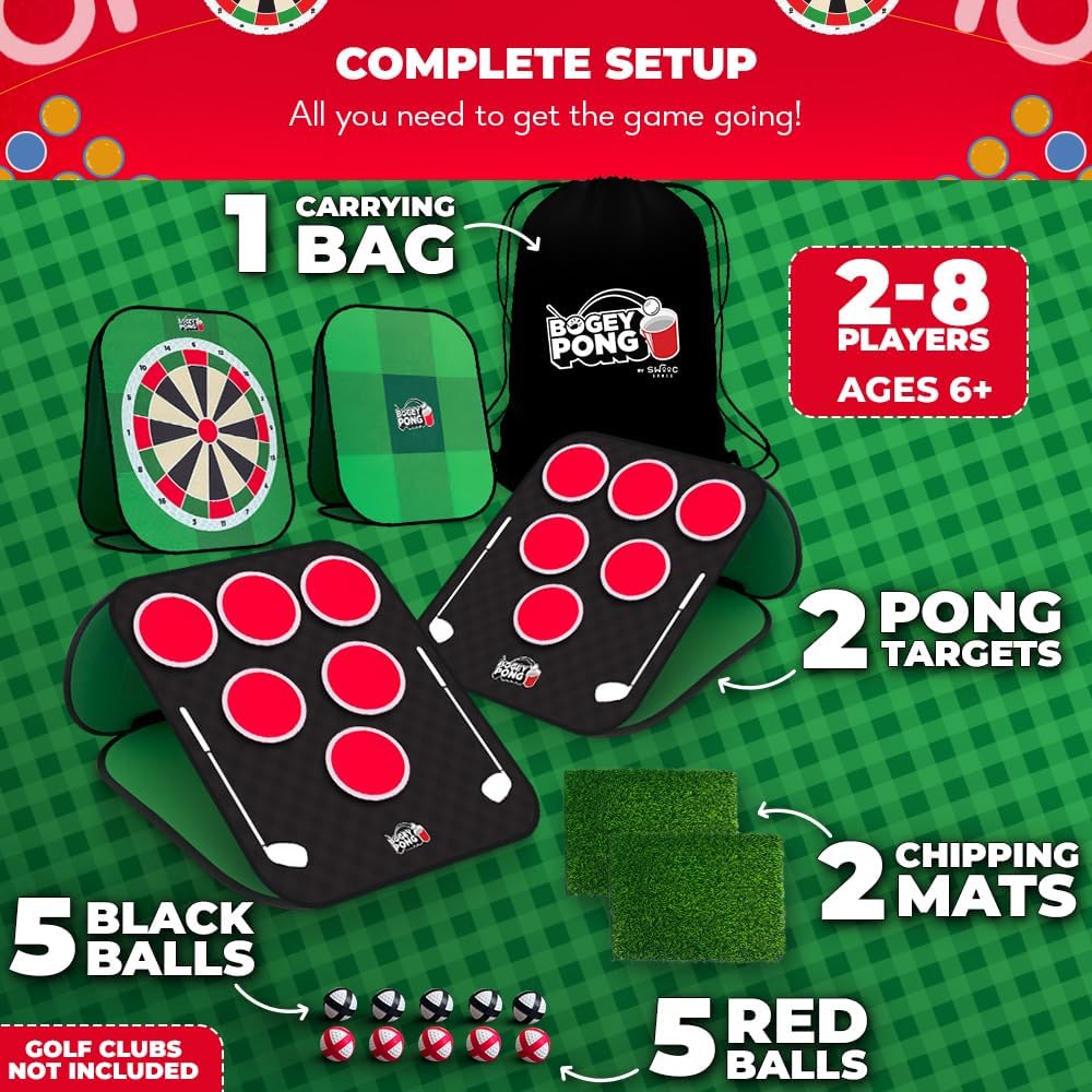 Swooc Games® – Bogey Pong™ | Juego de golf 3 en 1 con dardos y Tic Tac Toe | Retire los discos para jugar al golf Pong | astillado de golf de patio | Juegos de golf en el patio trasero para adultos