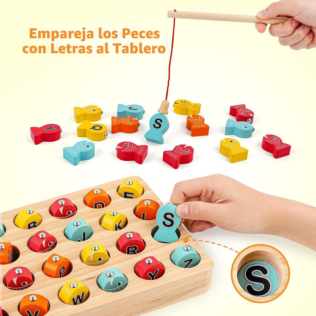 Coogam Juego de Pesca Magnética de Madera, Juguete de Habilidad