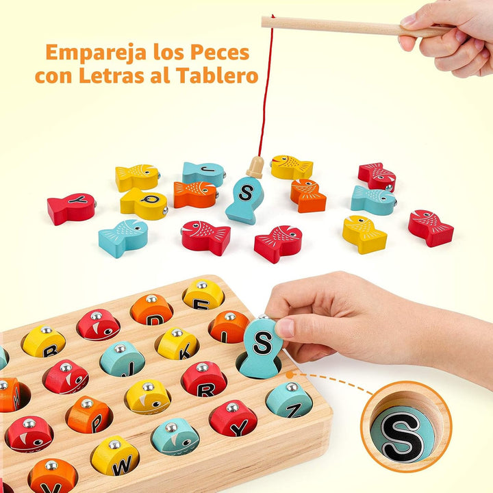 Coogam Juego de Pesca Magnética de Madera, Juguete de Habilidad Mot...