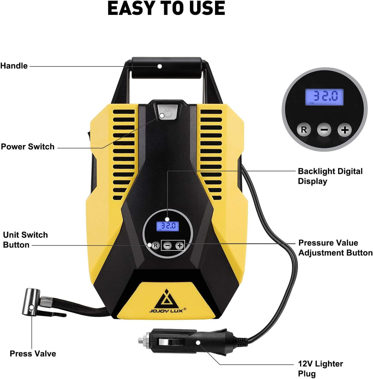 Inflador digital de neumáticos de 12 V CC Bomba de compresor de air...