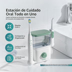 Combo de cepillo de dientes eléctrico con hilo dental de agua | Sistema de cuidado bucal de encimera 2 en 1 | 10 niveles de presión, 25-160 PSI | Tanque de 20 onzas, 6 puntas de chorro y 2