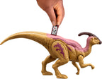 Mattel Jurassic World - Figura de acción de dinosaurio Wild Roar, parasaurolophus con columna vertebral brillante revelan luces y sonido, juguete posable con juego digital