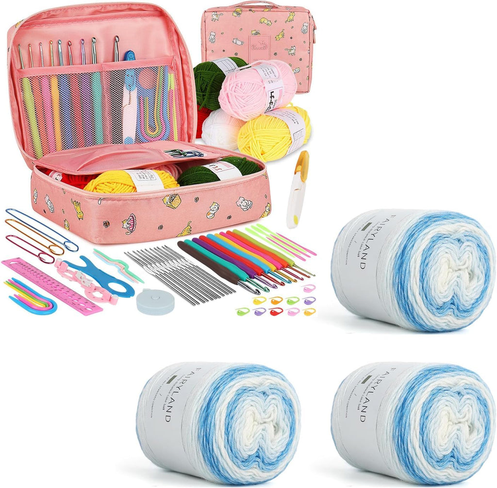 Aeelike Kit de ganchillo para principiantes adultos con 3 madejas de hilo de pastel degradado súper suave de 100 g (3.52 oz) 803.8 ft (267 yardas)