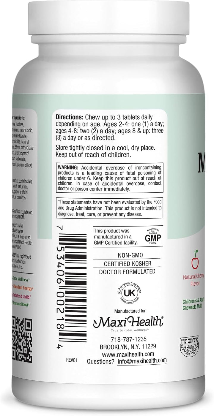 Maxi Health Multivitamínico masticable para niños, adolescentes y a...