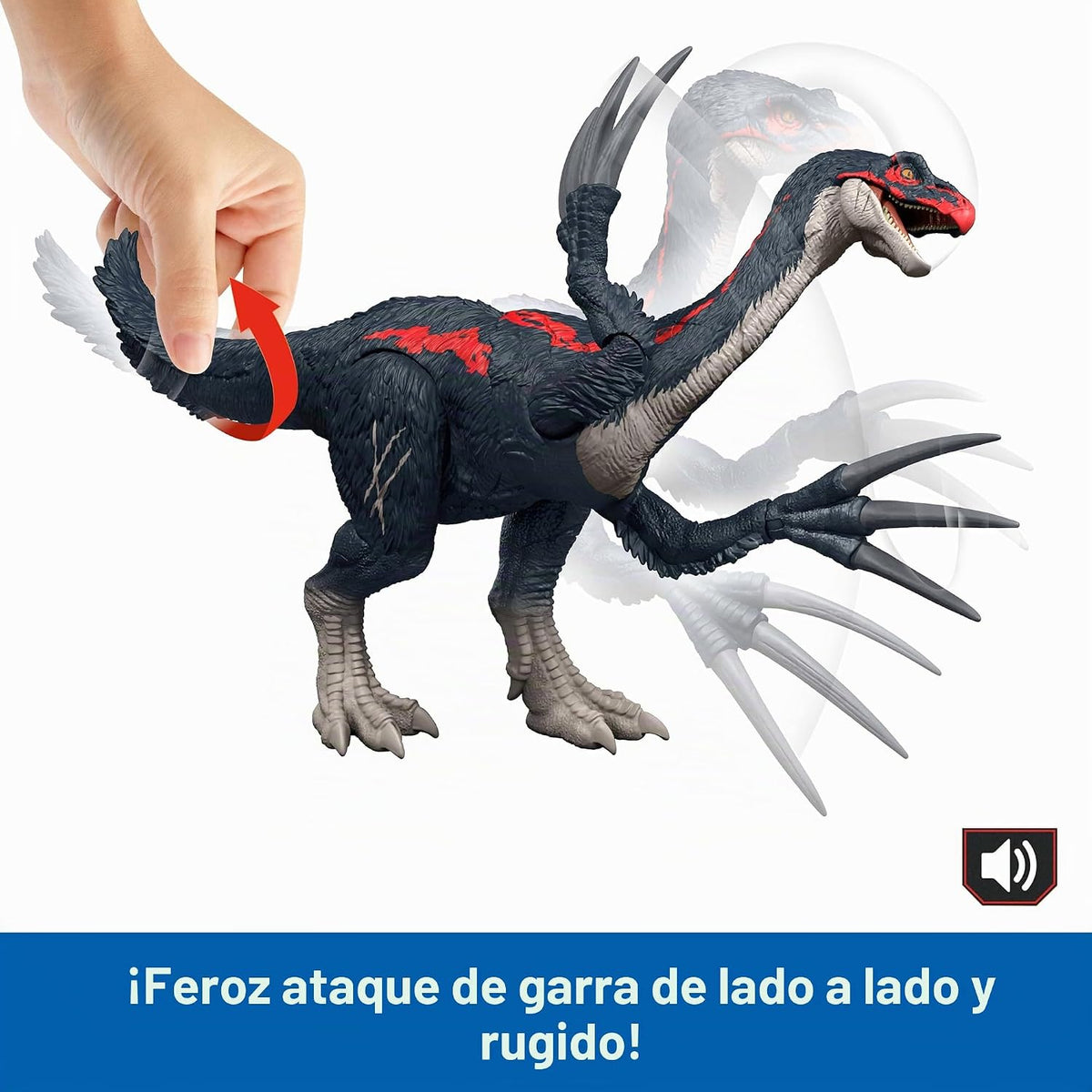 Mattel Jurassic World Teoría del Caos Slash N Roar Figura de Dinosaurio de Acción de Therizinosaurus, Garras de Ataque y Sonido, Juego Digital