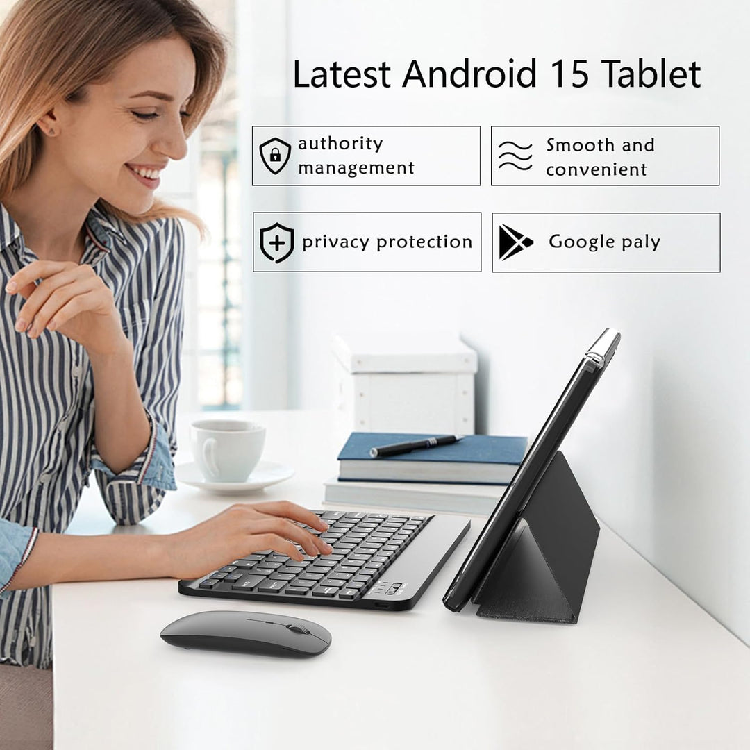 Tablet Android 15 de 10 pulgadas, tabletas 2 en 1 con teclado\/rató...