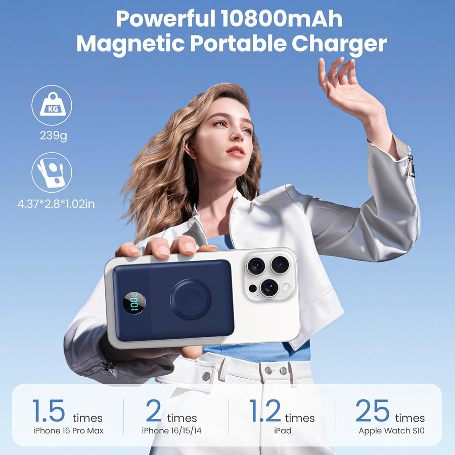 Cargador portátil magnético 6 en 1 para iPhone con cables integrado...