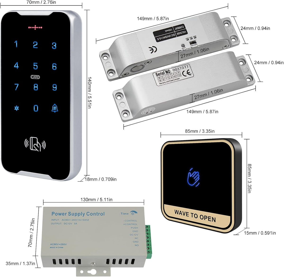 Kit de sistema de control de acceso totalmente impermeable, Cerradura de perno de montaje en superficie, Cerradura de puerta con teclado táctil RFID, Abrepuertas de control remoto inteligente