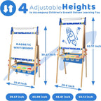 Joyooss - Caballete de arte para niños, caballete de pie ajustable para niños con tablero magnético y pizarra, pizarra magnética para niños, caballete de arte con 2 rollos de papel, pinturas para